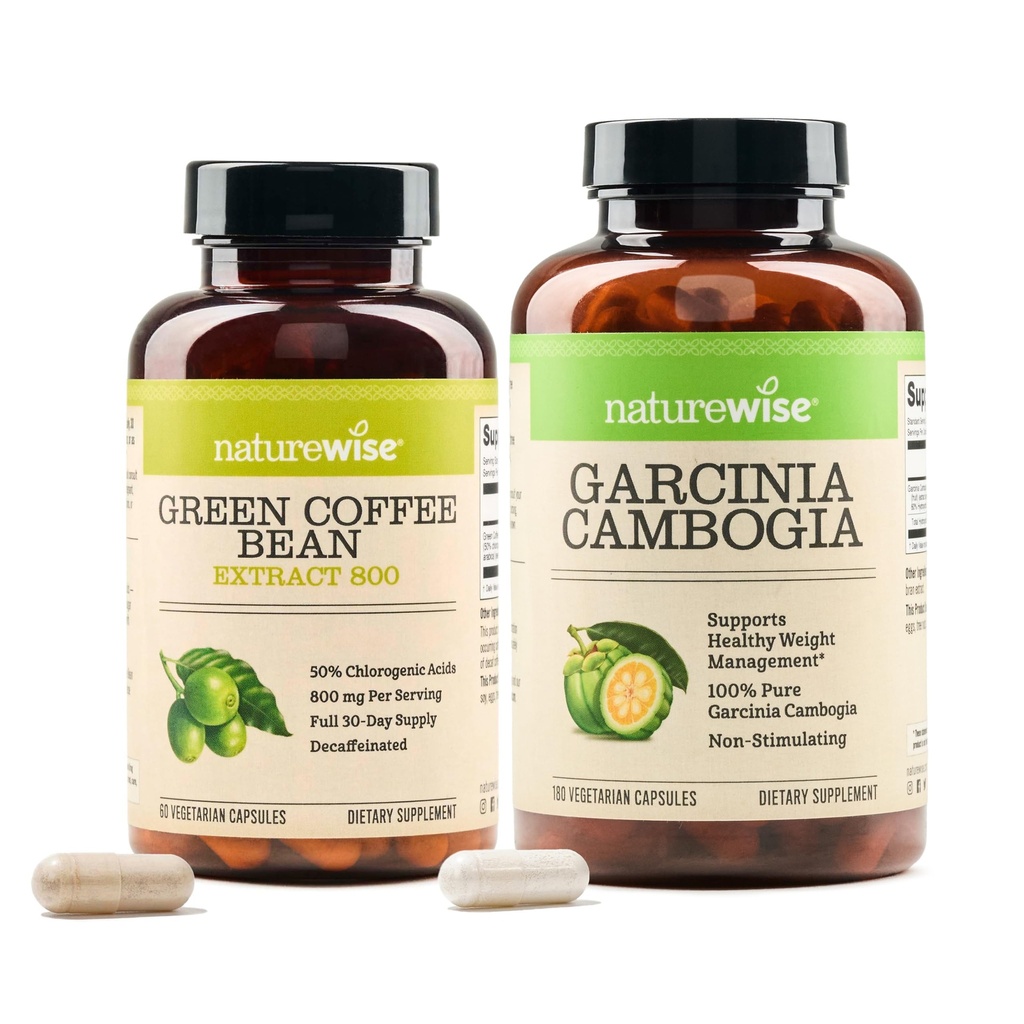 NatureWise Green Coffee Bean 800mg y Garcinia Cambogia 180 Capsules Objetivos de Peso Apoyo