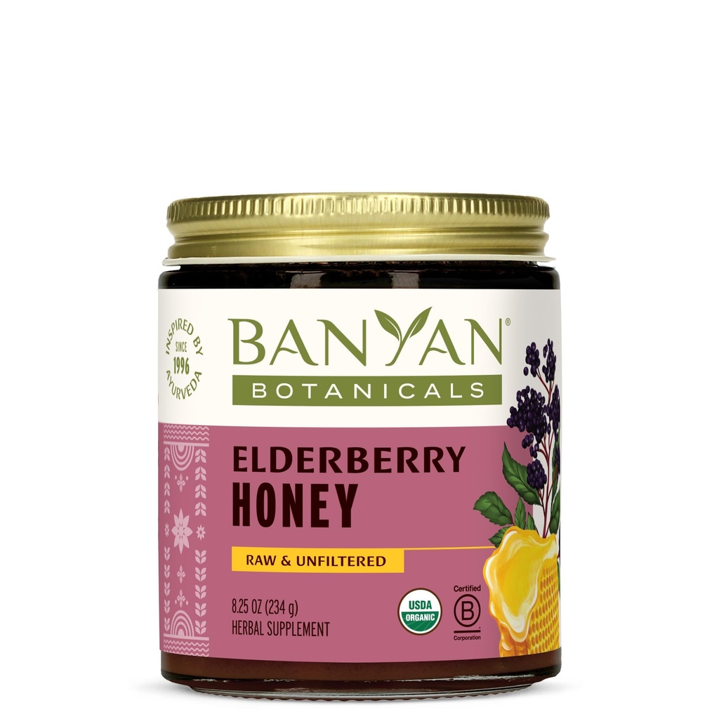 Banyan Botanicals Organic Elderberry Honey – Con Sambucus, Amla &amp; Marshmallow – Elderberry Immune Support for Kids &amp; Adults* – 8.25 Oz – Raw, Unfiltered, Pollinator-Friendly, Sosteniblemente Fuented, Fair Wild