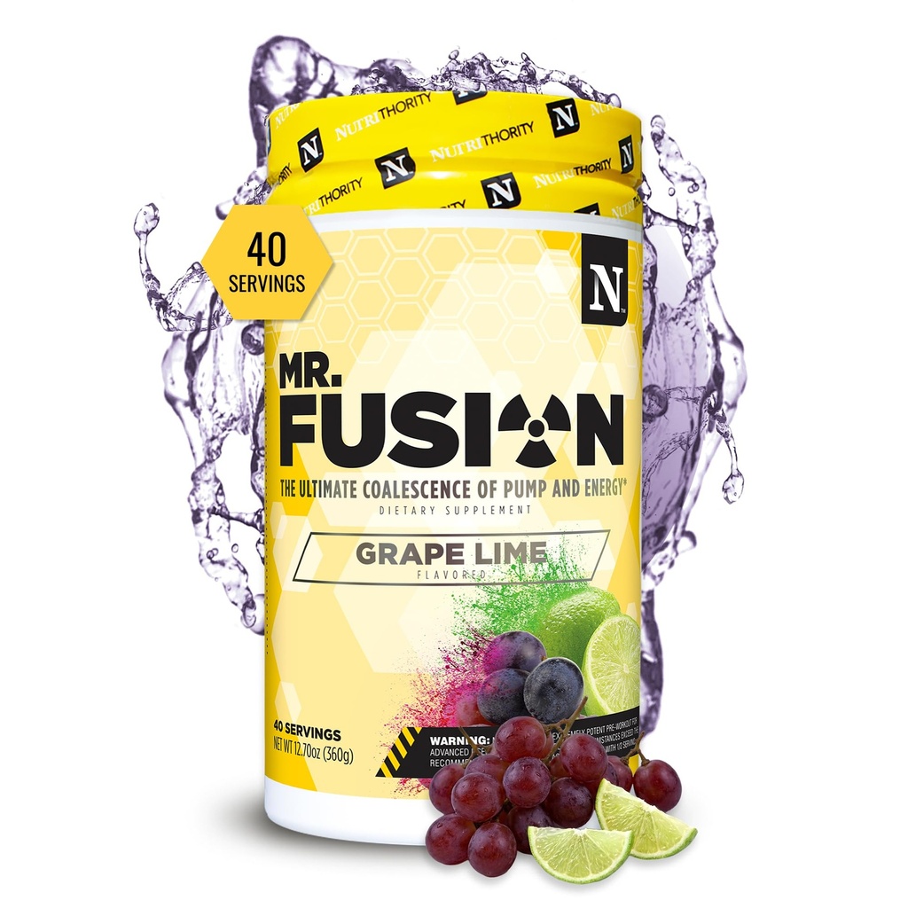 Nutrithority Mr.Fusion Pre Workout Supplement, Grape Lime, 40 Servings - Intense Focus " Pumps, Nitric Oxide Booster, No Crash - Powerful Energy Powder to Increase Strength " Gains
