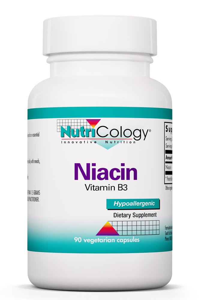Nutricology Niacin Suplemento - Vitamina B3 para Mujeres Hombres, Niacina con Flush, Ácido Nicotínico, NAD, 250 mg Capsules Vegetarianos - 90 Cuenta