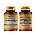 Sandhu Herbals Zinc 30mg Suplemento y Orgánica 4 en 1 Ashwagandha Capsules con Zinc vidas soporta la piel sana, el sistema inmune permanente no GMO