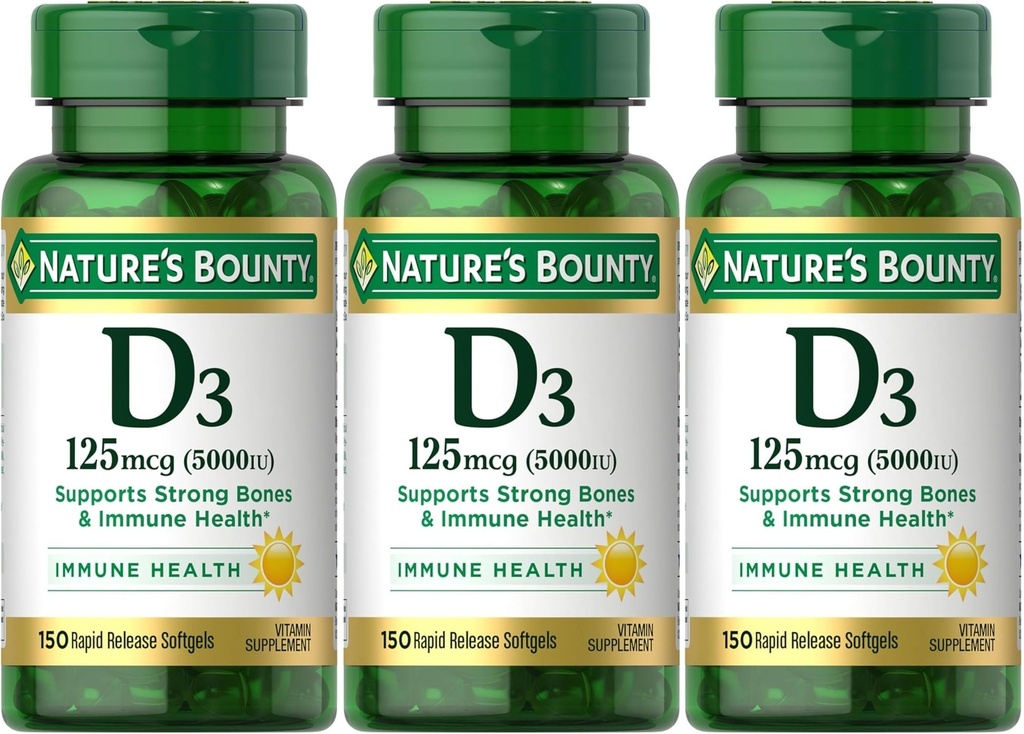 Vitamina Bounty D3 125 mcg-5000 UI Softgels, máxima fuerza 150 ea ( paquete de 3)
