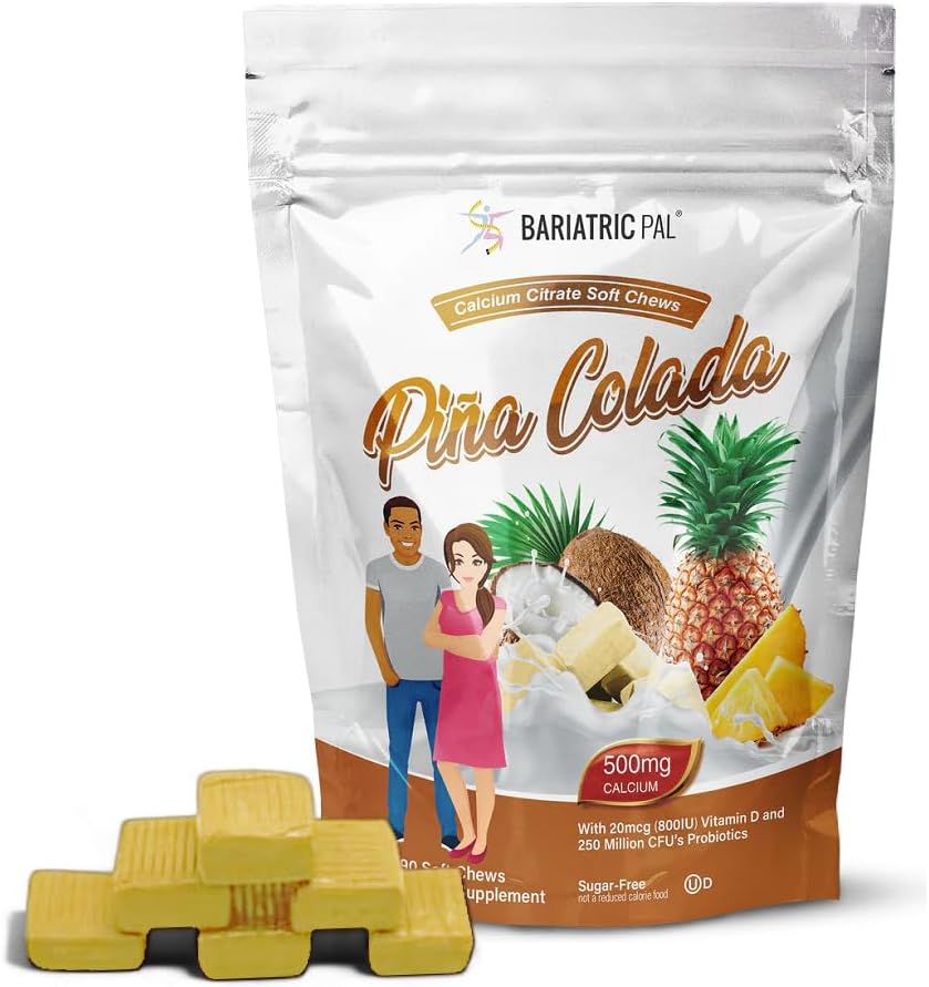 Bariat Pal Calcio Libre de Azúcar Citrato Soft Chews Ø 500mg con vitamina D & Probióticos Silencio Piña Colada ANTE 90 Conde (1 Mes de Suministro)
