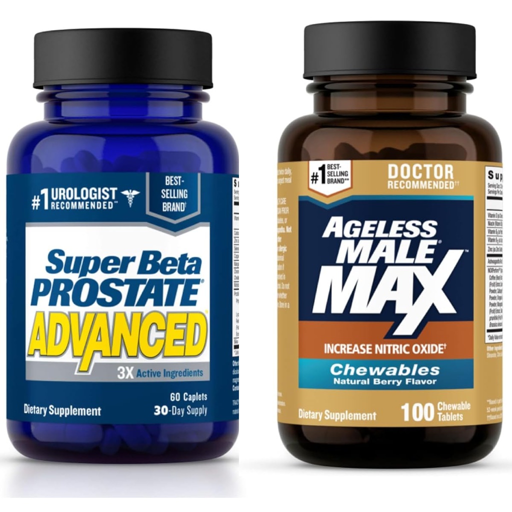 SUPER BETA PROSTATE Advanced Prostate Support and Ageless Hombre Max Nitric Oxide Booster for Hombre