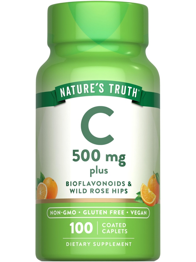 La Verdad de la Naturaleza Vitamina C con Caderas Rosas y Bioflavonoides ← 500mg  100 Caplets ANTE Vegan, Non-GMO &amp; Gluten Free