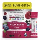 Hydration Powder, Wild Berry Pack of 24 Electrolyte Powder Packets, Naturally Flavored Hydrating Packets for Water, Fast Acting Hydrate Electrolytes with Vitamins B &amp; C, Energy & Recovery