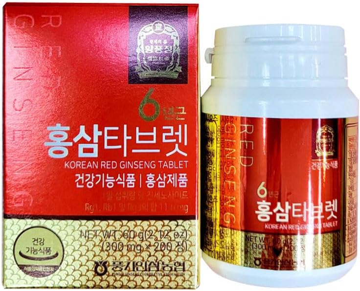 Authentic 6years Korean Red Ginseng - 300mg X 200 Tablets - Healthy Immune Support, Improving Blood Flow and Memory - 100% Red Ginseng Extract