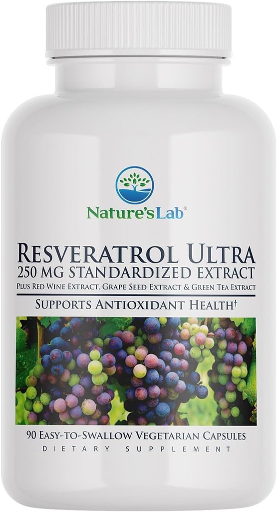 Lab Resveratrol Ultra - Suplemento Antioxidante* - 250mg Trans-Resveratrol, Extracto del Vino Rojo, Extracto del Té Verde- No GMO, Gluten Free, Vegan – 90 Conde (3 Month Supply)
