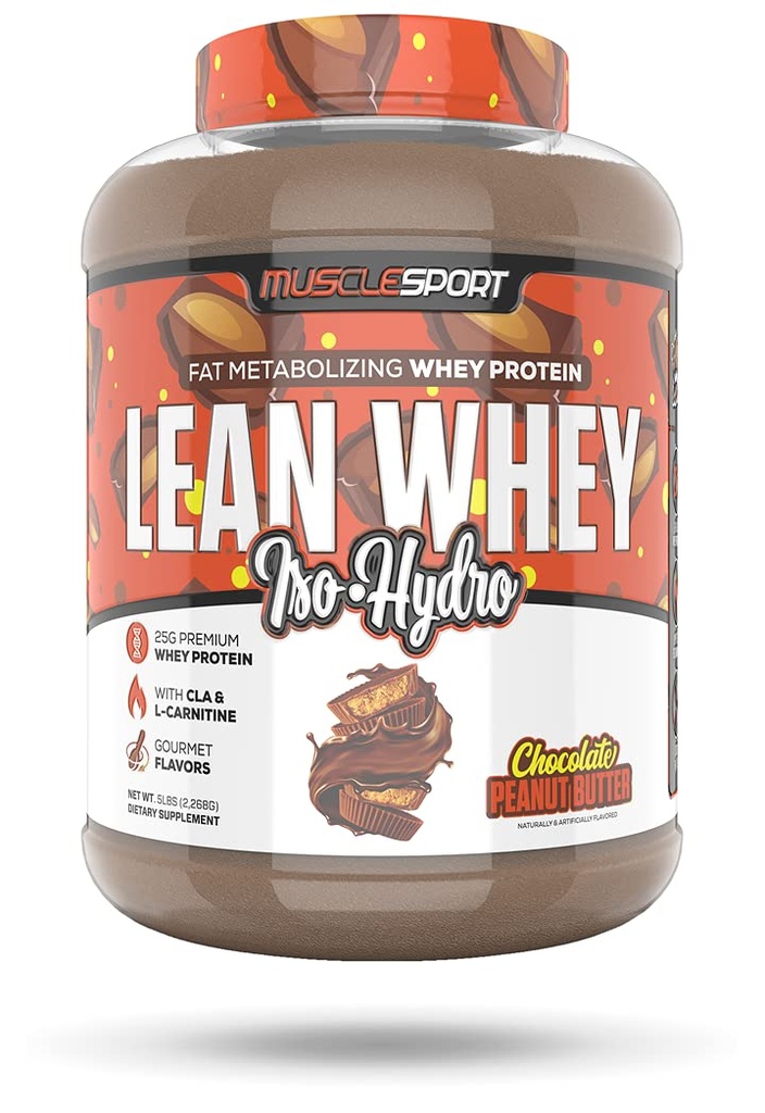 Musclesport Lean Whey RevolutionTM Protein Powder - Whey Protein Isolate - Baja Calorie, Baja Carb, Bajo Gordo, Sabores Increíbles - 25g Proteína por Scoop - 5lb Chocolate Manteca de maní