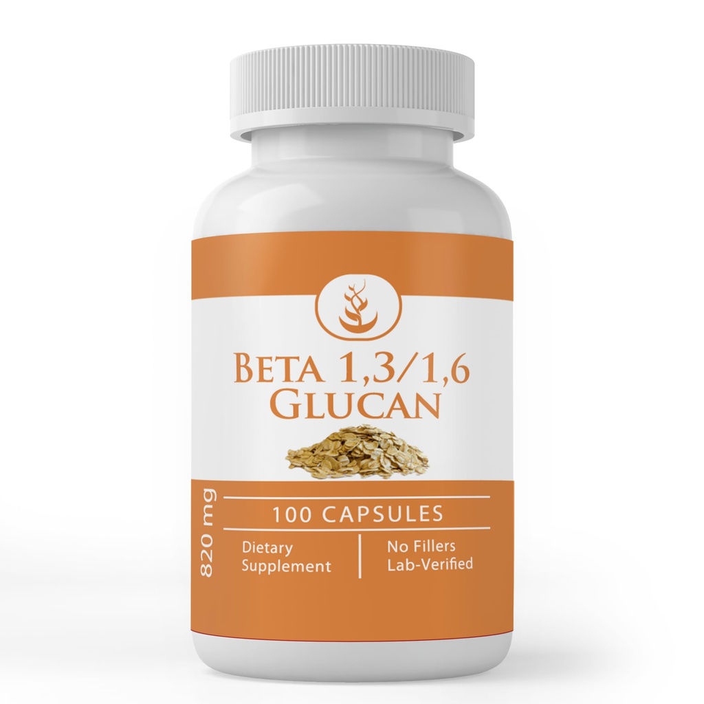 Ingredientes originales puros Beta Glucan 1,3/1,6, (100 cápsulas) Siempre puros, sin aditivos o explosivos, Lab Verified