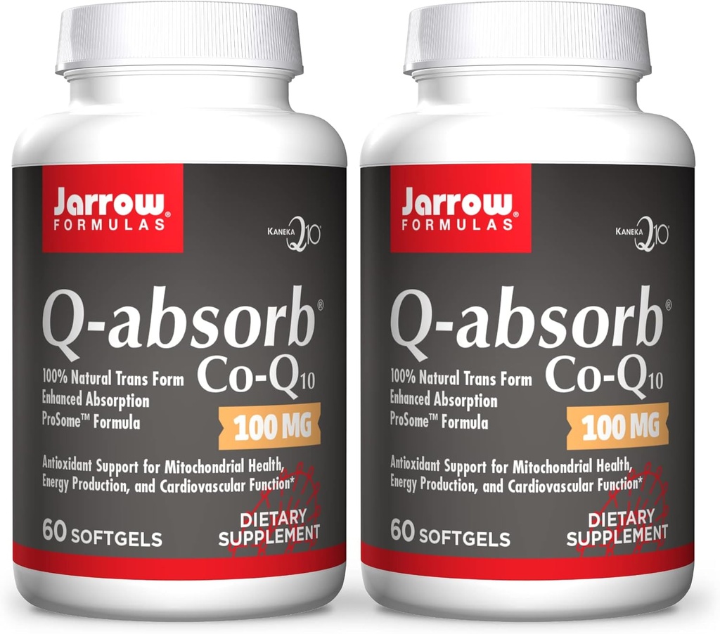 Jarrow Formulas Q-Absorb Co-Q10 100 mg - 60 Softgels, Pack of 2 - High Absorption Co-Q10 - Antioxidant Support for Mitocondrial Energy Production & Cardiovascular Health - Up to 120 Total Servings