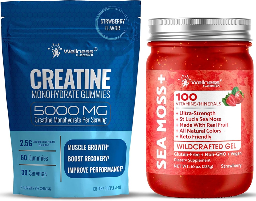 WELLNESS LABSRX Sea Moss Gel Fresa con Gummies Creatina