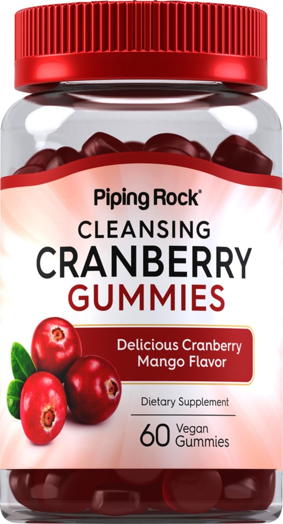 Piping Rock Cranberry Gummies ← 60 Conde ← Limpiar Suplemento para Mujeres y Hombres Silencio Cranberry Mango Flavor ← Vegan, No GMO, Gluten Free