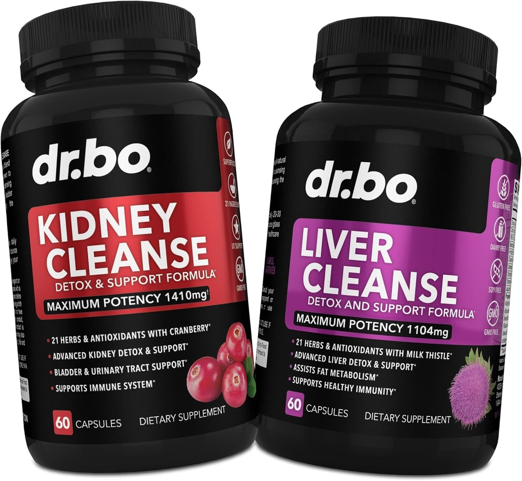 Kidney Liver Cleanse Detox Support Suplemento - Ayuda Reparar los riñones, la vesícula biliar, control de la vejiga & salud de la tractrina urinaria - Herbal Cranberry Capsules & Natural Milk Thistle Dandelion Suplementos