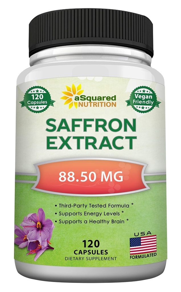 aSquared Nutrition Saffron Supplements - 120 Capsules - Saffron Extract Supplement Pills - Saffron Pure Alternative to Powder, Tea, Threads & Gummies