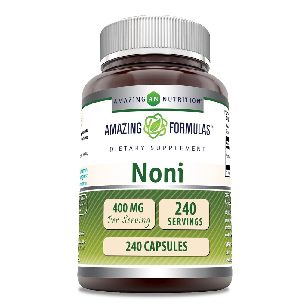 Fórmulas asombrosas Noni 400 Mg por Serving Silencio 240 Capsules Suplemento Silencio No Gluten Libre Silencio Made in USA