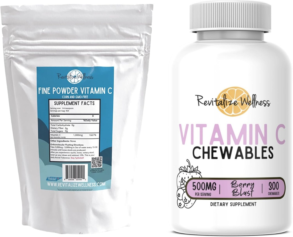 Aglomeración ← Fine Powder Vitamina C, 454 Servings, y Vitamina C Chewables (Berry Blast), 60 Servimientos