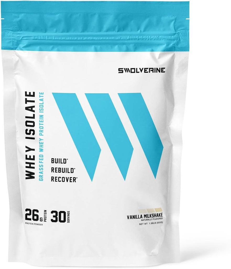 Swolverine Whey Protein Isolate ¦ 26g Protein, Grass-Fed rBGH Gratis, Non-GMO, Añadido Digestive Enzymes (30 Servings, Vanilla Milkshake)