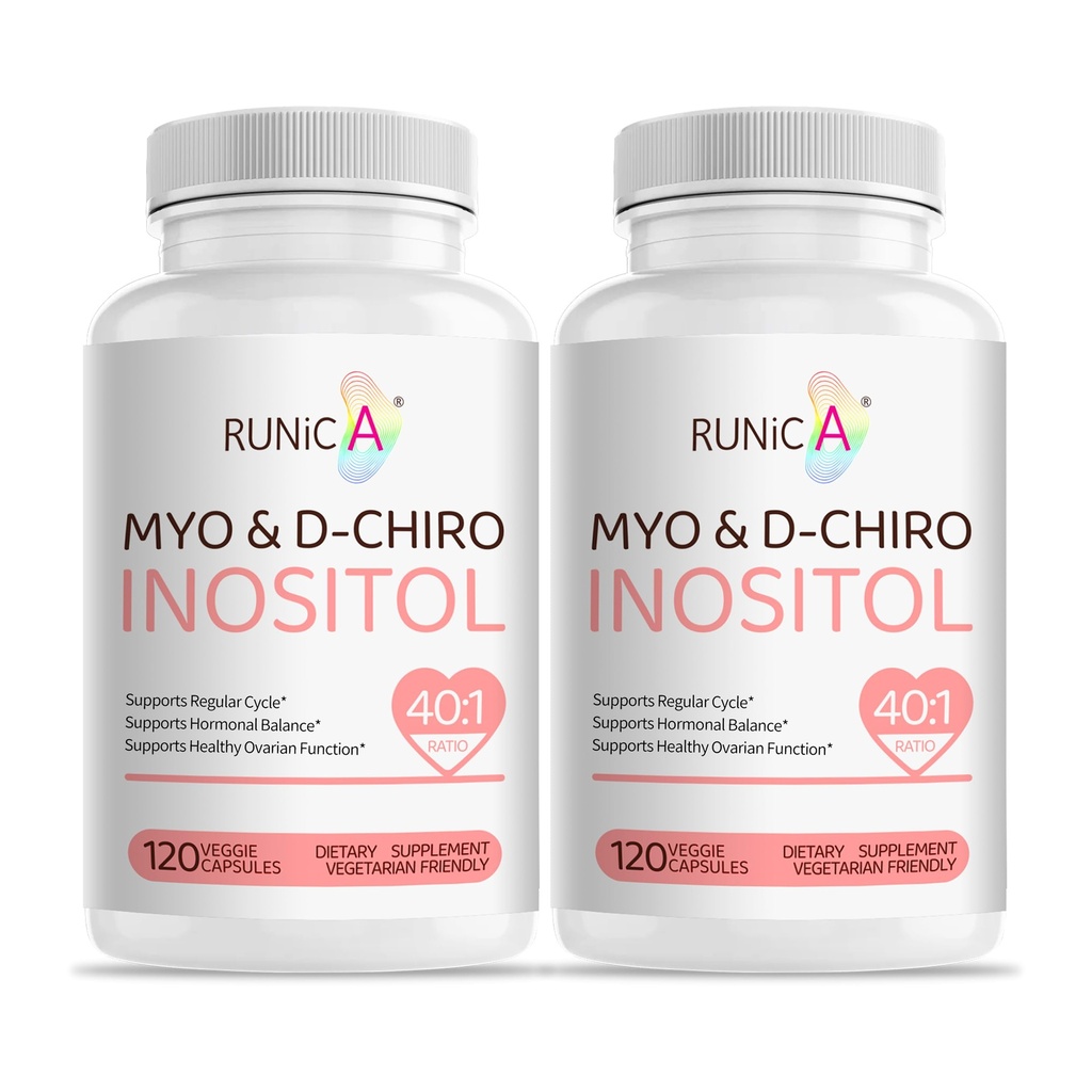 Myo-Inositol & D-Chiro Inositol Suplemento para Mujeres - Ideal 40:1 Ratio -Apoyo Equilibrio de hormonas femeninas " Fertilidad " Salud ovárica - Capsules de polvo vegano - Suministro de 60 días
