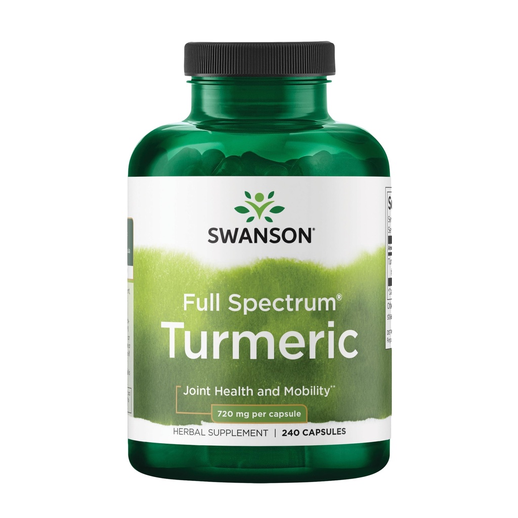 Swanson Turmeric Antioxidante, Salud Conjunta, Cardiovascular, Hierve Detox, Mood y Memory Support Suplemento Curcuma Longa (Rhizome) 720 mg, 240 cápsulas, 120 piezas, 1,44 gramos por servicio