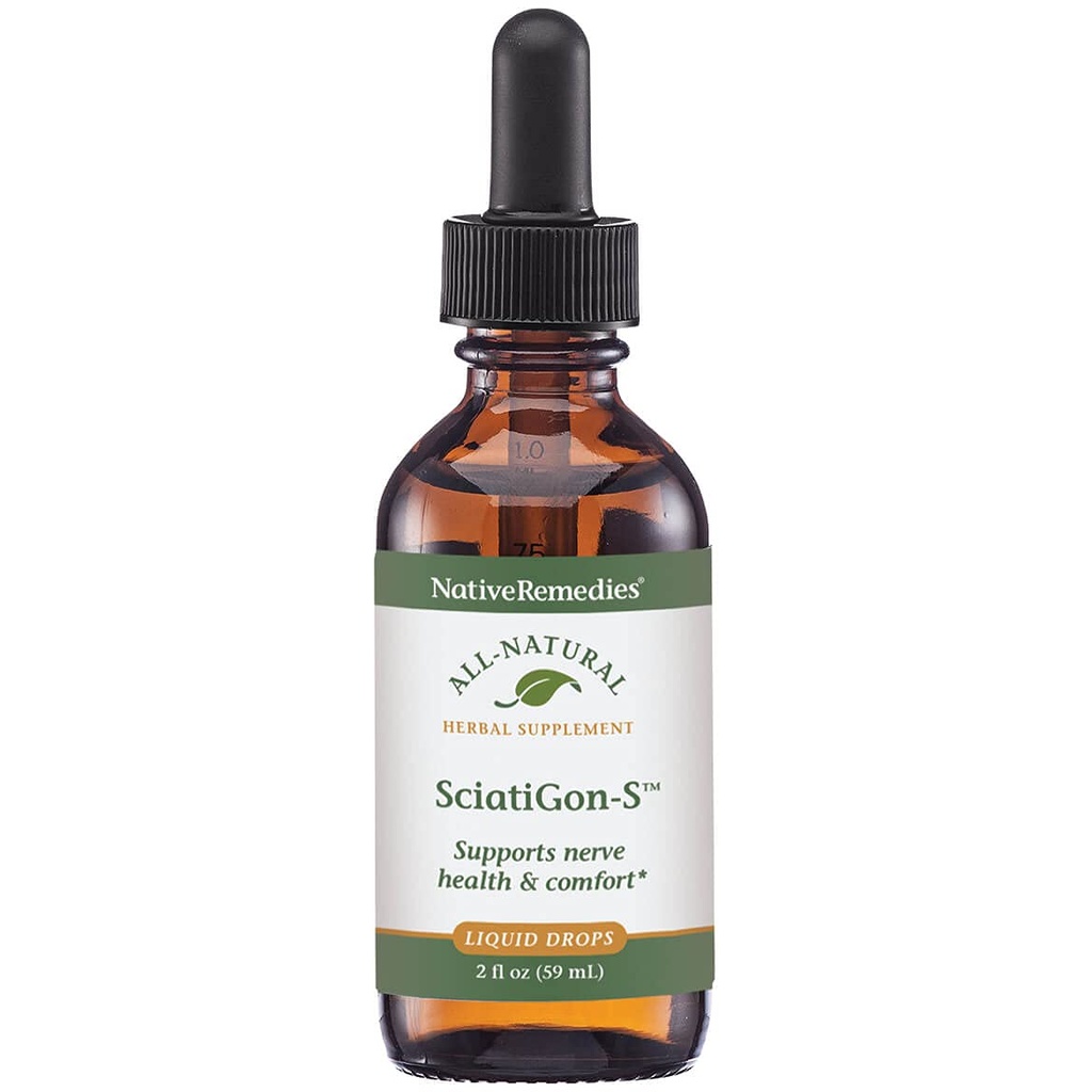 Remedios nativos SciatiGon-S - Suplemento herbario natural para Nerve ciática Comfort - 59 mL