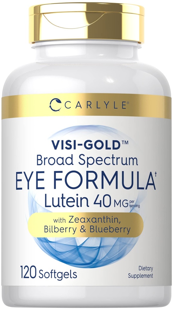 Carlyle Eye Health Supplement TEN 120 Softgels Silencio con Lutein 40mg, Zeaxanthin, Bilberry y Blueberry TEN Broad Spectrum Eye Support Vitaminas ← Non-GMO, Gluten Free Formula