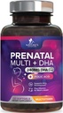 Vitaminas prenatales con ácido fólico " DHA, Fetal Brain Development Support with Folate " Omega 3, Prenatal Multivitamin for Women, Vitamina A, C, D, B6, B12 " Iron, Pregnancy Supplement - 120 Softgels