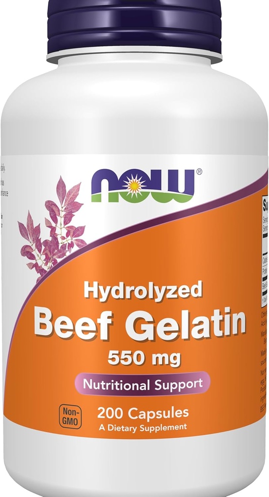 AHORA Suplementos de alimentos, Beef Gelatin 550 mg, Hidrolyzed, Apoyo nutricional, 200 cápsulas