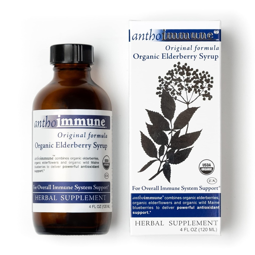 Orgánica de Elderberry Syrup - Anthoimmune - Suplemento de Apoyo Inmunitario para Adultos y Niños- USDA Organic, Ultra-Premium Black Elderberry Formula (4 oz) 24 Servimientos
