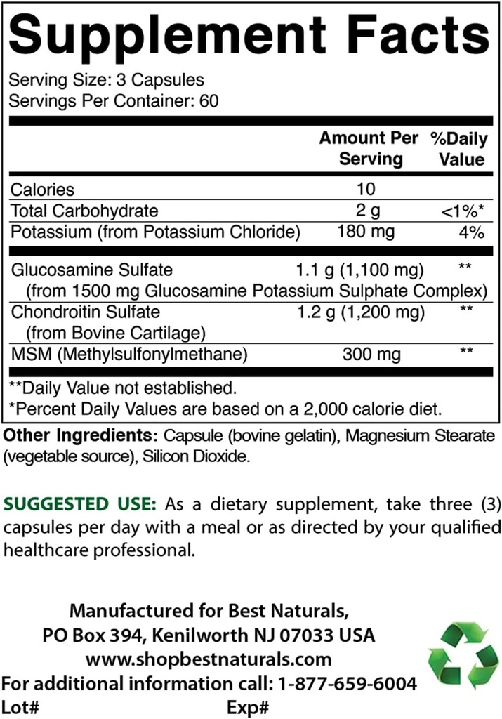 Mejor natural de la condroitina de Glucosamina y el óxido de magnesio MSM 500 mg