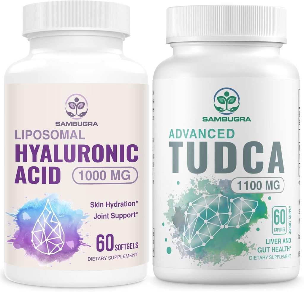 TUDCA Suplementos 1100mg y Suplementos de ácido hialurónico litómico 1000mg, Suplemento de alta biodisponibilidad (Pack of 2)