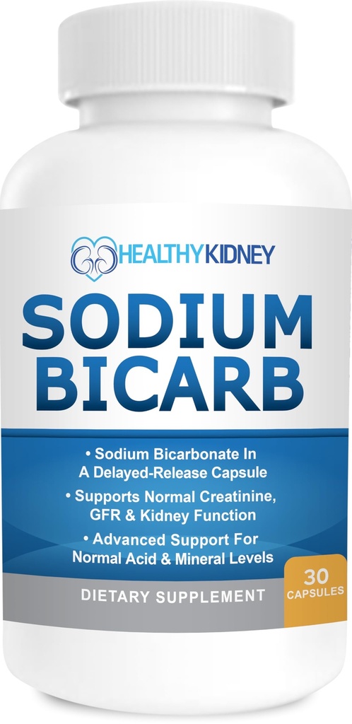 Sodium Bicarbonato 650 Mg Tablets - Delayed Release for Normal Kidney Function - Baking Soda Tablets, Sodium Pills, Bicarbonato De Sodio para Tomar, Bicarbonato de Soda - 30 cápsulas