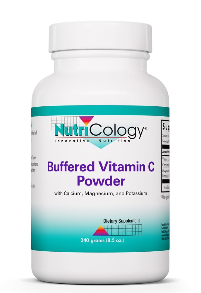 Nutricología Buffered Vitamina C Powder - Calcio, Magnesio, Potasio, Ácido ascórbico, Tolerancia intestinal, Alta pureza, Alta Dosis, Carbonato de calcio - 8,5 Oz