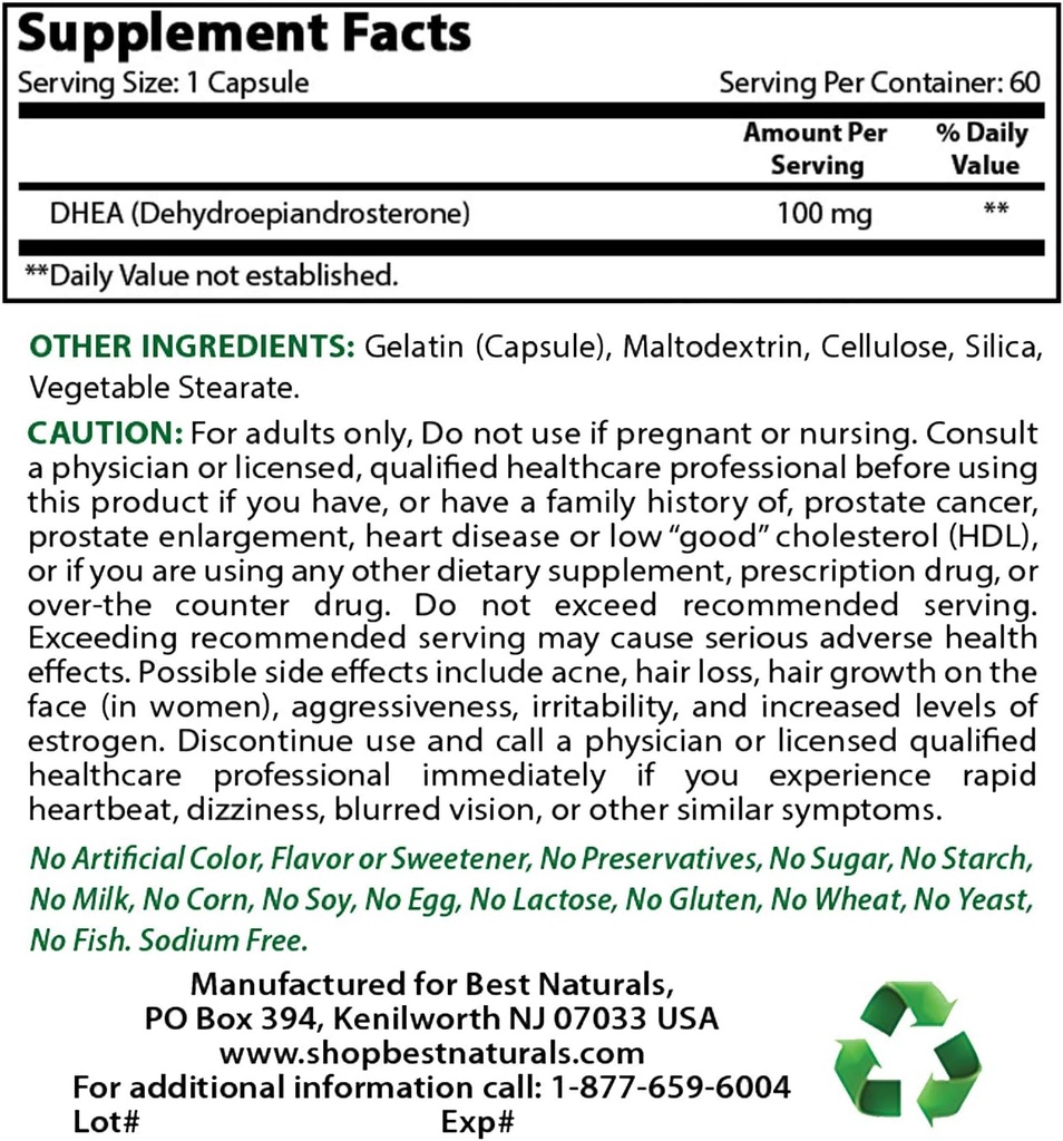 Mejores Naturales DHEA 100 mg & Vitamina K2 (MK7) con D3