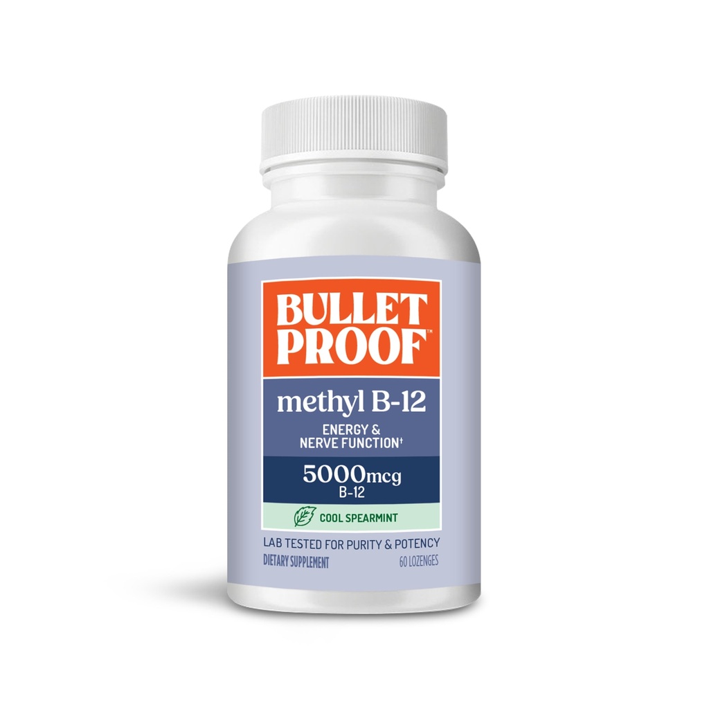 Bulletproof Cool Spearmint Methyl B-12 Lozenges, 60 Cuenta, Suplemento de Energía y Función Nerve