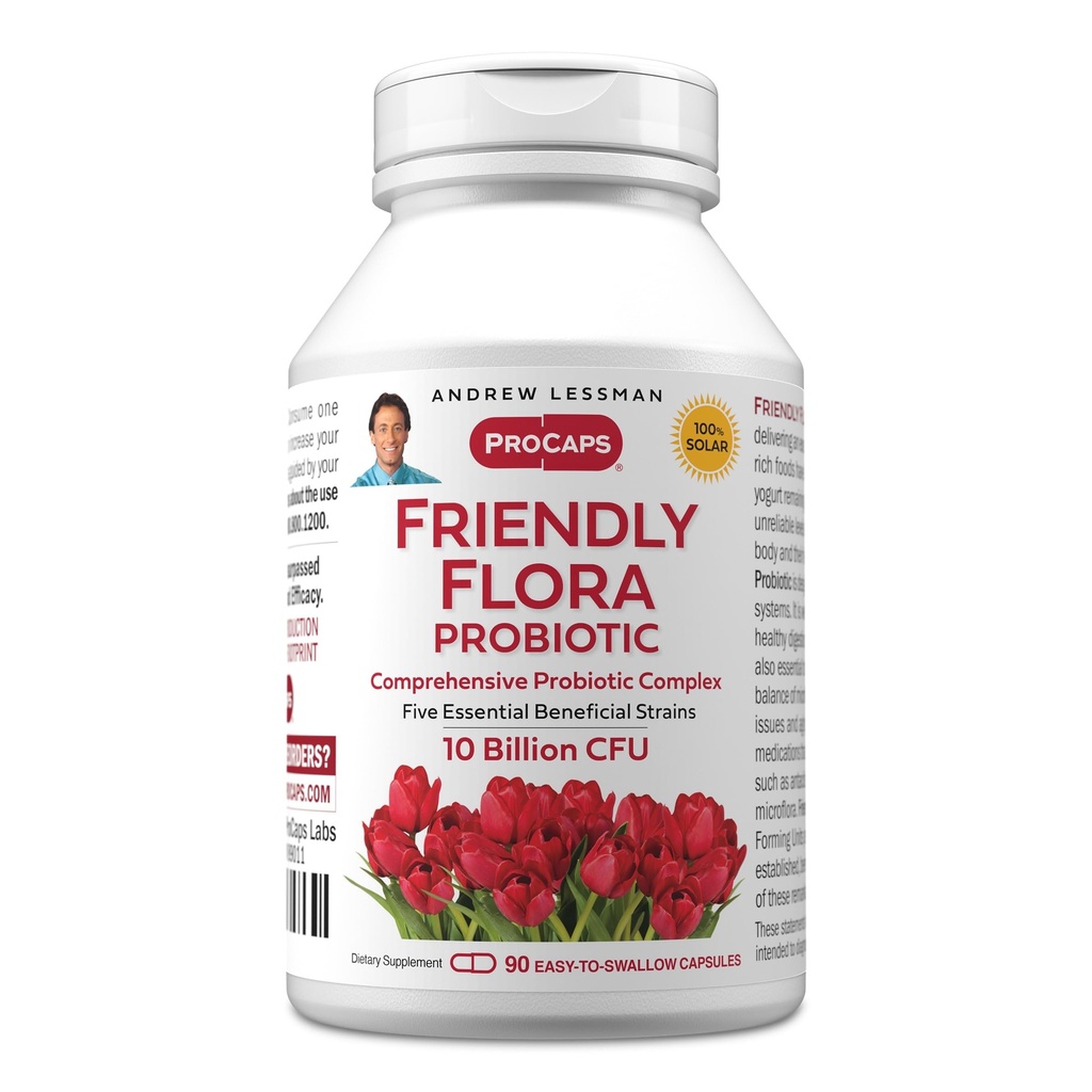 ANDREW LESSMAN Friendly Flora Probiotic 90 Capsules - 10 Billion CFU, Full Blend of Five Probiotic Strains, Powerful Immune and Digestive Support. Probióticos para Mujeres o Hombres