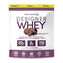 Designer Wellness, Designer Whey, Natural Whey Protein Powder con probióticos, fibra y clave B-Vitamins for Energy, Gluten-Free &amp; Kosher, Double Chocolate, 2 lb