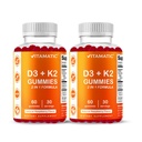 Vitamatic Vitamina D3 &amp; K2 Gummies (2-Pack, 60 Conde) soporta los huesos saludables, la salud cardíaca, la absorción de calcio y la función de inmune Plant-Based, Non-GMO, Gluten-Free