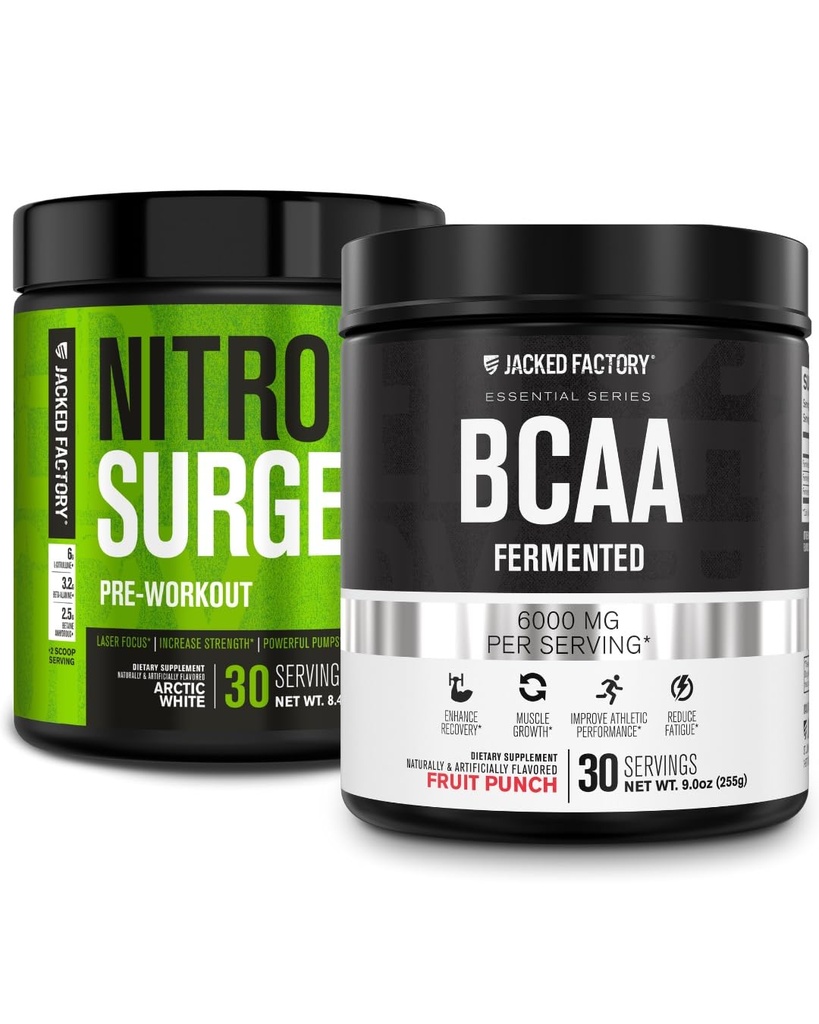 Fábrica Jacked Nitrosurge Pre-Workout en Ártico Blanco &amp; BCAA en el Punch de frutas para el edificio del músculo y la recuperación