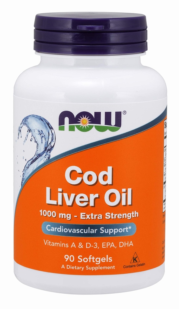 AHORA Suplementos de alimentos, aceite de hígado de bacalao, 1000 mg de fuerza extra con vitaminas A & D-3, EPA, DHA, 90 Softgels