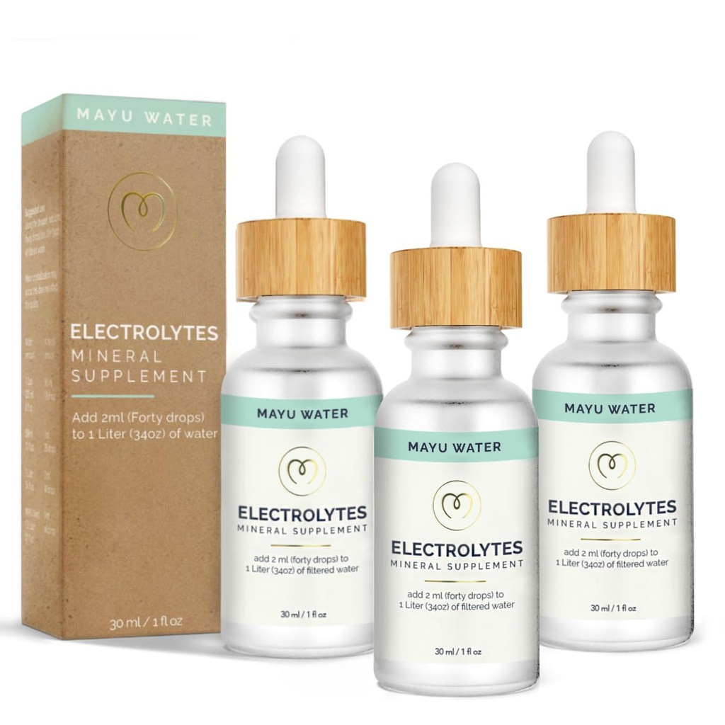 MAYU Electrolyte Water Drops - Absorción rápida Mineral Drops for Drinking Water, Hydration Essential Minerals Mix - 100% Minerales Naturales Puros, Dehydration Solution, Sugar Free Electrolytes -30 ml (3)