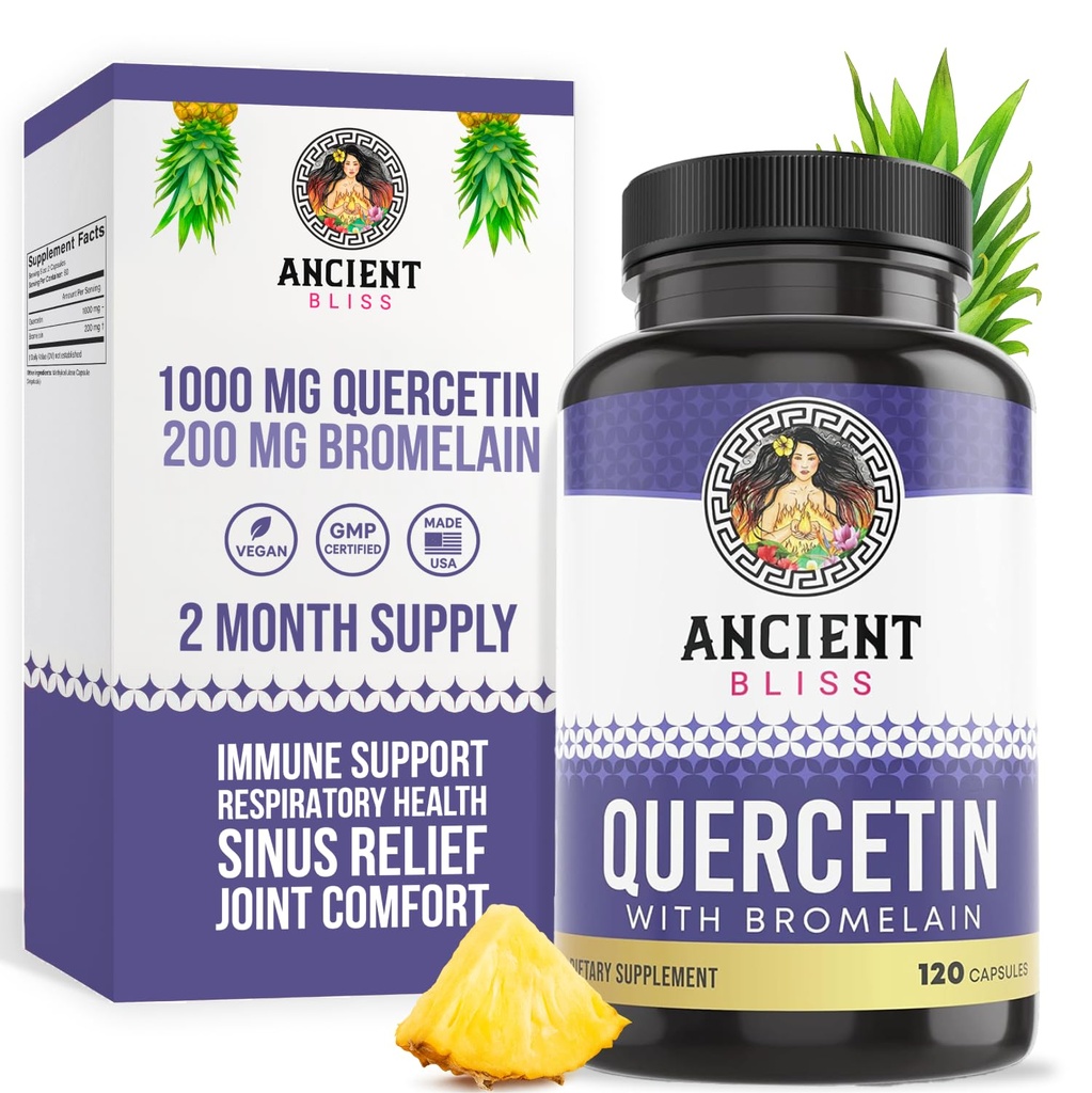 La antigua Bliss Quercetin con Bromelain ← Quercetin 1000mg Bromelain 200mg por servir ¦ apoya el sistema inmunológico, salud conjunta, salud respiratoria " bienestar general - 120 cápsulas