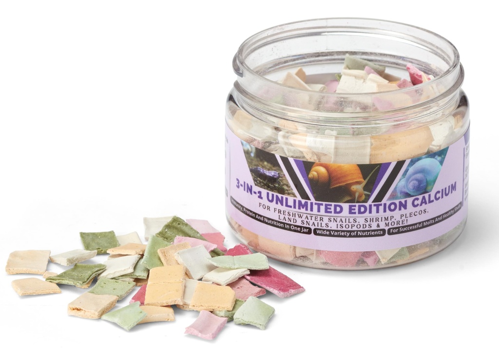 Edición Limitada Calcio - 3 Sabores en 1 Jar, para Shells fuertes, Molts saludables, 100% natural, no disuelve en el agua, el canto rápido para camarones, caracoles &amp; Más! Biólogo Made in USA