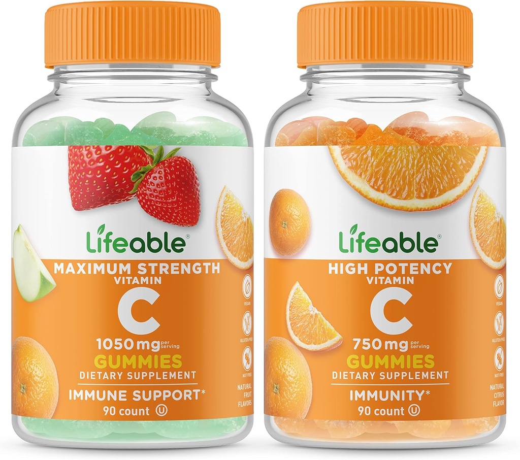 Vitamina vital C 1050mg + Vitamina C 750mg, Gummies Bundle - Gran Tasting, Suplemento de vitamina, Gluten Gratis, GMO Gratis, Chewable Gummy