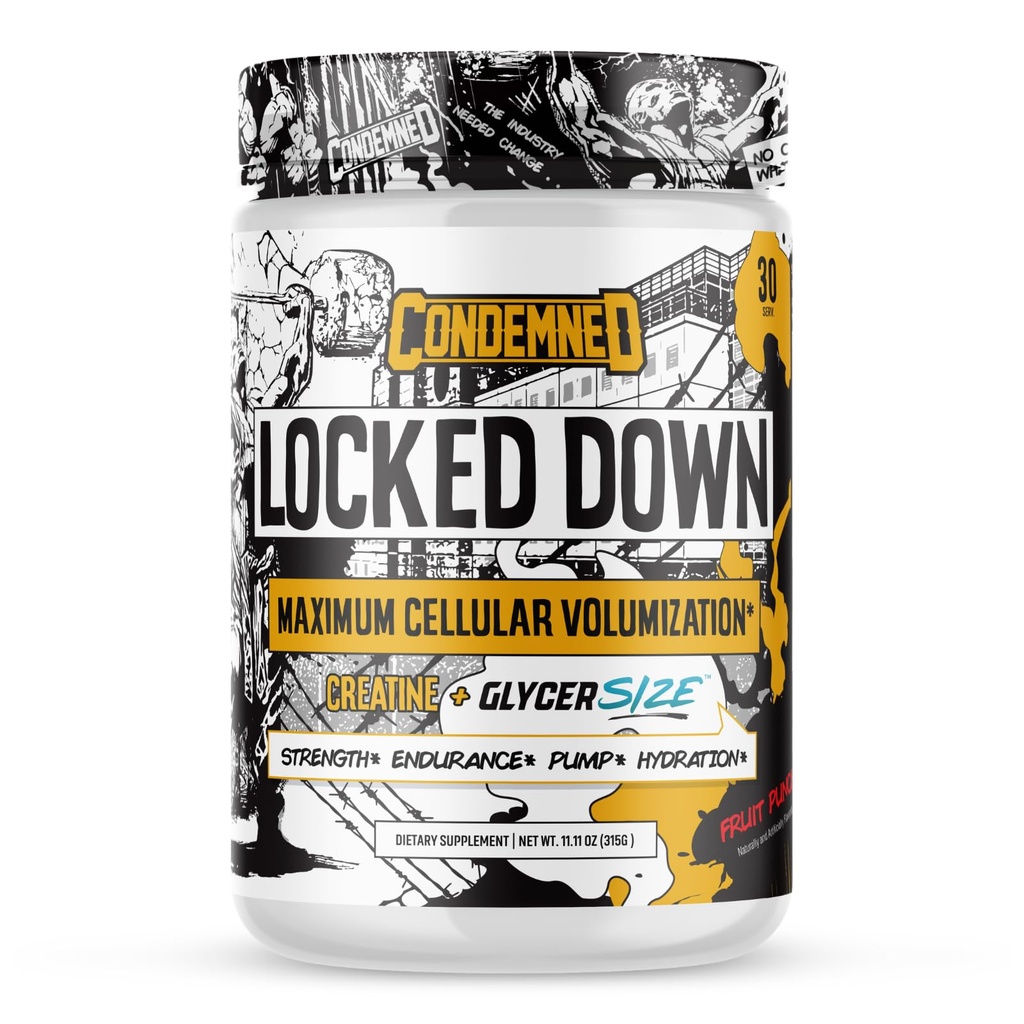 CONDEMNED Labz Locked Down ← Complejo de rendimiento de la creatina ¦ Cretine Monohydrate, Glycerol, Taurine ← Enhanced Hydration, Energy &amp; Stamina ← 30 Servings (Fruit Punch)