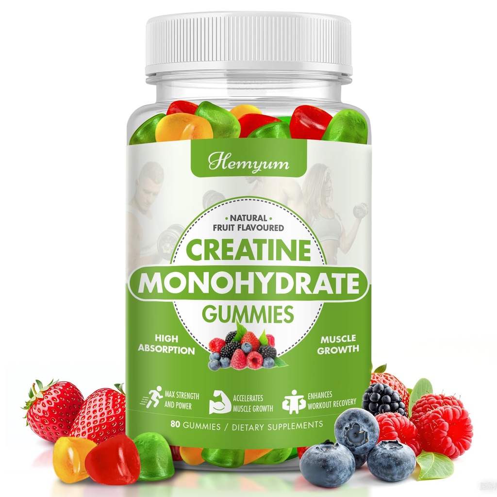 Cretina Monohydrate Gummies - 5g Creatina para Mujeres Hombres, Fortaleza del Musculo Mejorada, Foco Intensivo y Resistencia, Muscle Builder,L-Taurine + Vitamina B12,Vegan, Gluten-Free 80 Conde