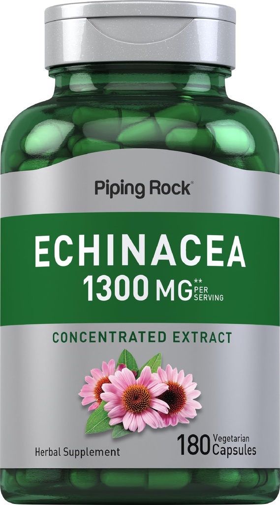 Piping Rock Echinacea Extracto Capsules 1300mg Silencio 180 Conde  Herbal Suplemento Silencio Vegetarian, Gluten Free, Non-GMO