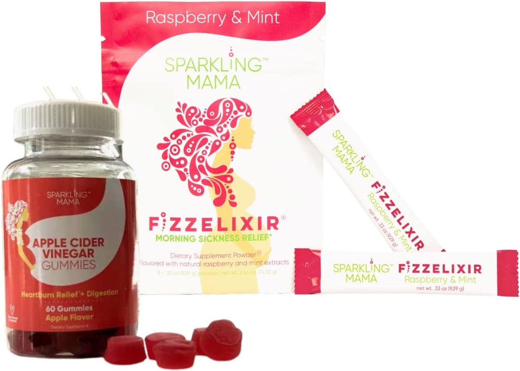 Sparkling Mama's Morning Sickness Relief ~ Raspberry Mint, 8 Conde y Apple Sider Vinegar Gummies ← Delicious Apple Flavor, 60 Gummies