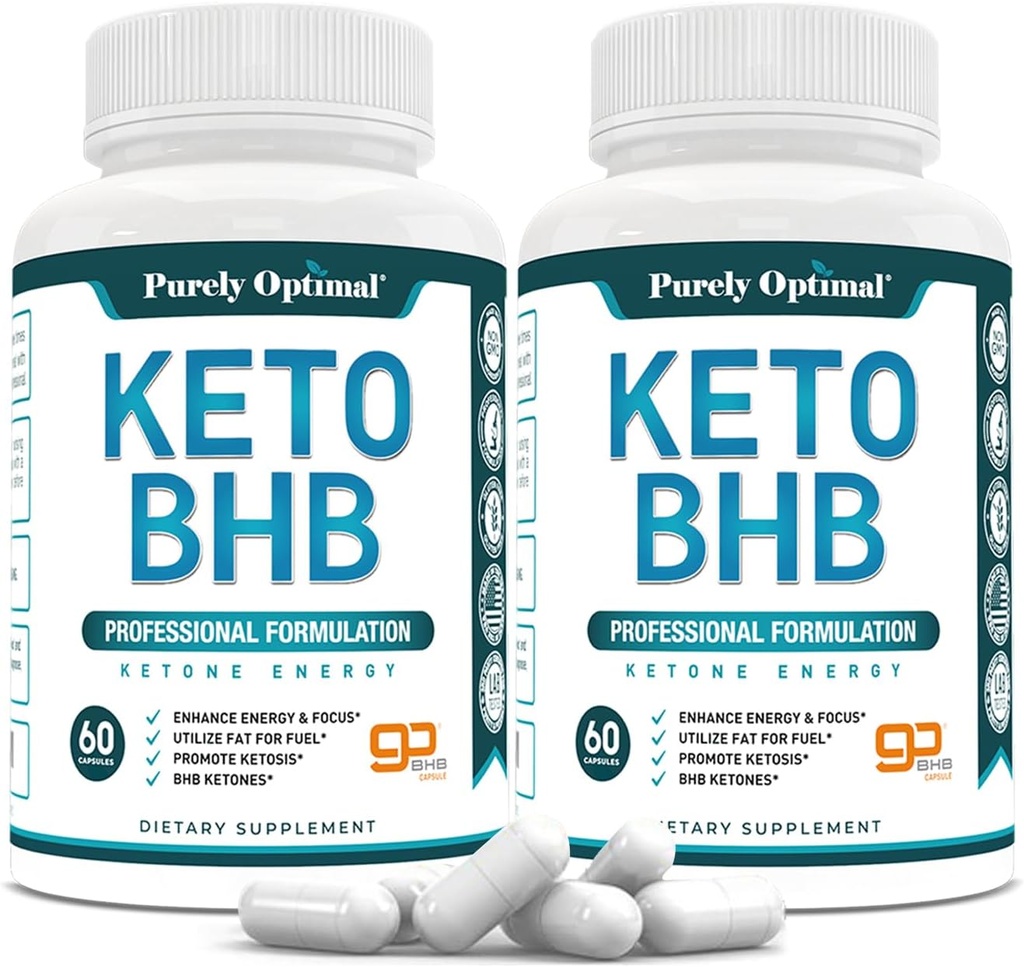Cápsulas Keto BHB puramente óptimas – Exógenas Ketone Pills for Ketosis Support, Sostened Energy, Focus " Metabolism – para Mujeres " Hombres, 120 Cápsulas