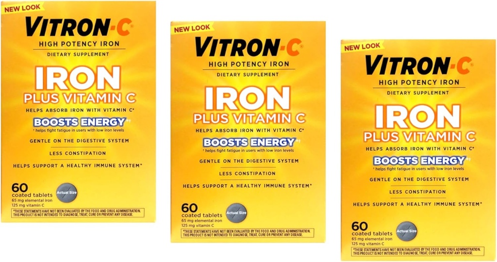 Suplemento de Hierro de alta potencia Vitron-C con vitamina C, Cuantidad limitada (180 contable total)